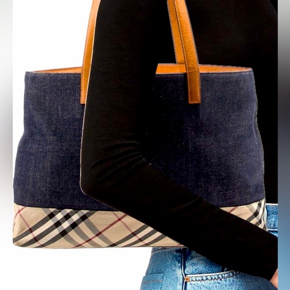 BURBERRY LONDON DENIM AND NOVA CHECK TOTE - Picture 4 of 8